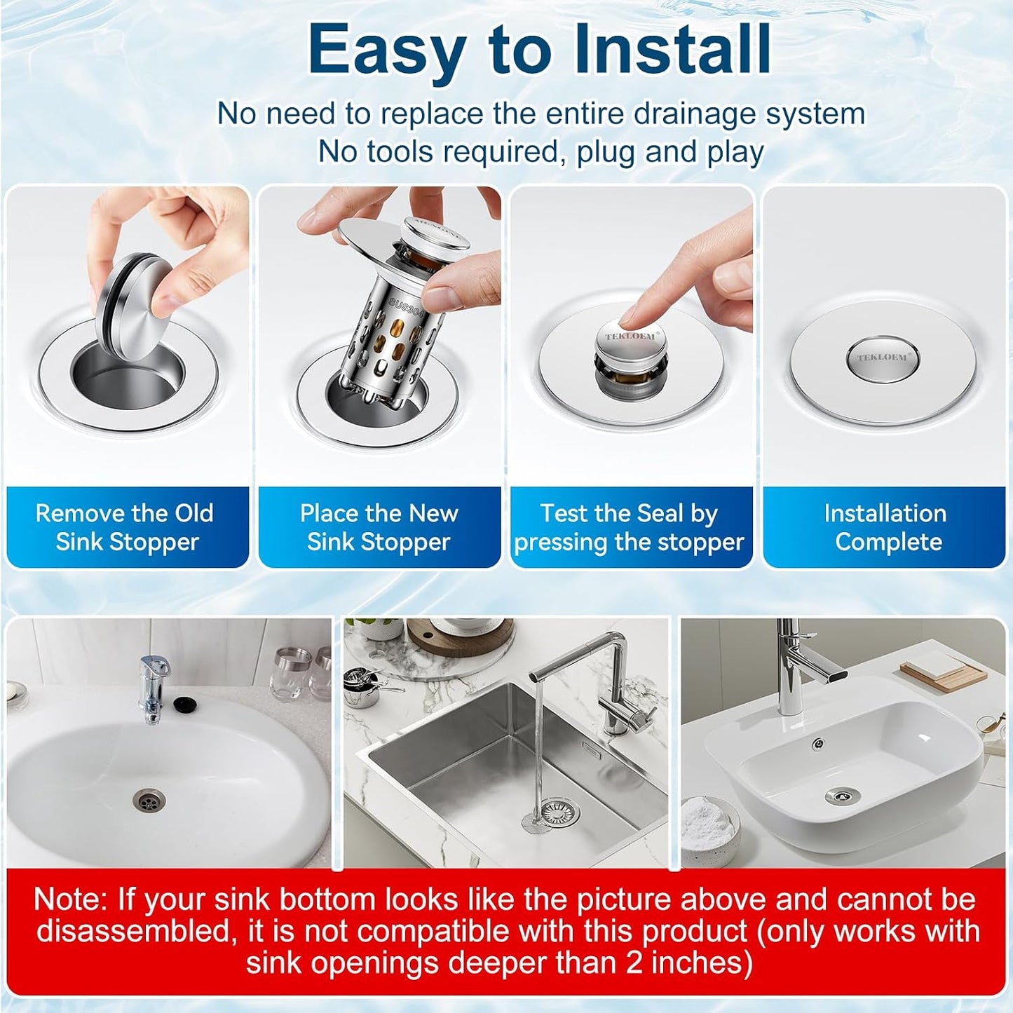 Bathroom Sink Drain Strainer,All Metal Pop-Up Sink Stopper with Removable Stainless Steel Filter Basket, Universal Bathroom Hair Catcher Fit for 1.1-2.36'' Drain (Silver, 2 Pack)