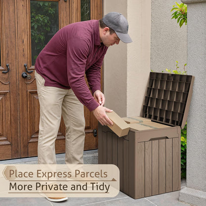 Flamaker Outdoor Storage Box 80 Gallon Resin Waterproof Deck Box Delivery Box with Wood Texture Large Storage Bin for Patio Cushions, (Grey)
