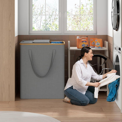 175L Laundry Hamper with Lid 3 Section, Extra Large Laundry Basket with 3 Removable Bags, 46 GAL Laundry Basket Organizer for Bedroom, Laundry Room, Dorm, Grey