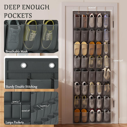 homyfort Over the Door Shoe Organizer, Hanging Shoe Rack Storage Holder with 24 Large Pockets for Closet Door, Men Women Kids Shoes, Cruise (Black)