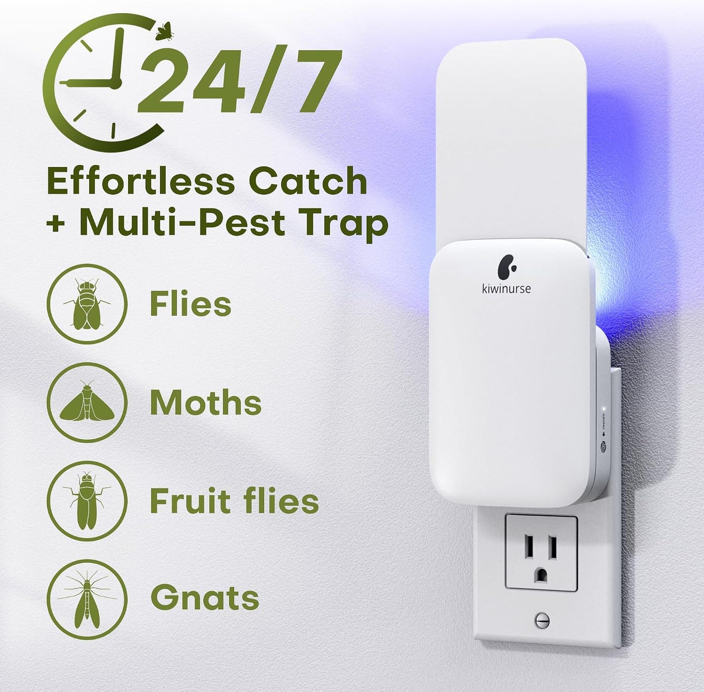 Flying Insect Trap Indoor - Plug-in Fly Catcher and Killers Includes Refills for House Flies, Fruit Flies, Gnats,Cover up to 800 ft², Off-White, 1 Trap + 4 Refills
