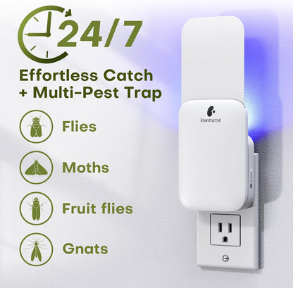 Flying Insect Trap Indoor - Plug-in Fly Catcher and Killers Includes Refills for House Flies, Fruit Flies, Gnats,Cover up to 800 ft², Off-White, 1 Trap + 4 Refills