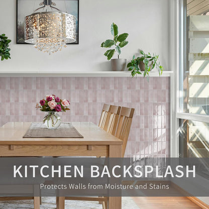 10 Sheet Peel and Stick Kitchen Backsplash Tiles(Pink,12"×12") | 3D Subway Rectangle Waterproof Self-Adhesive Wall Tile Stick on Backsplash for Kitchen,Bathroom and Fireplace