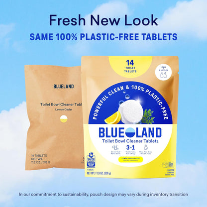 BLUELAND Toilet Bowl Cleaner Tablets, 14 Count (Pack of 2), Peppermint Eucalyptus, Plastic-Free, No Harsh Chemicals, Plant-Based, Septic-Safe, Removes Lime, Rust, Hard Water and Toilet Ring Stains