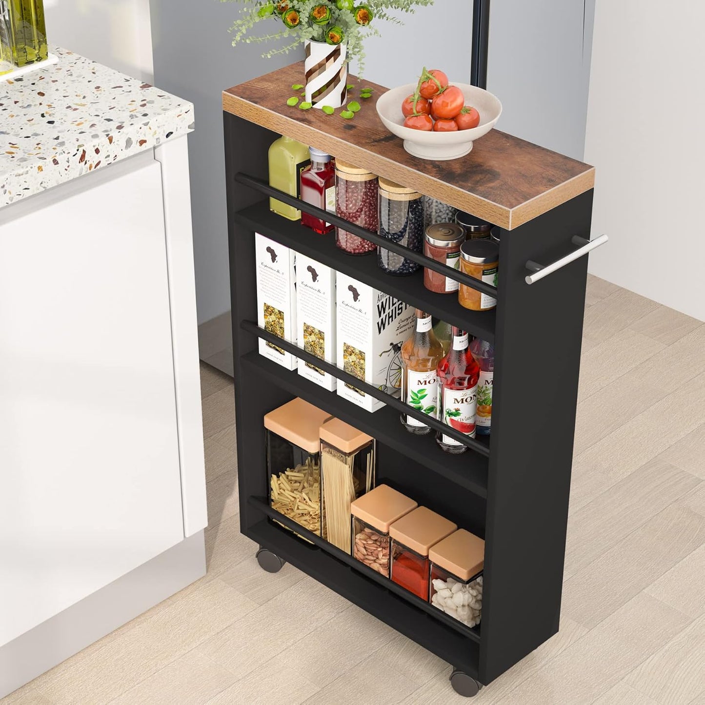 Tribesigns Slim Storage Cart, Rolling Narrow Kitchen Cart on Wheels for Small Place, 4-Tier Slide Out Slim Utility Cart Skinny Laundry Cart with Handle for Kitchen, Bathroom, Laundry