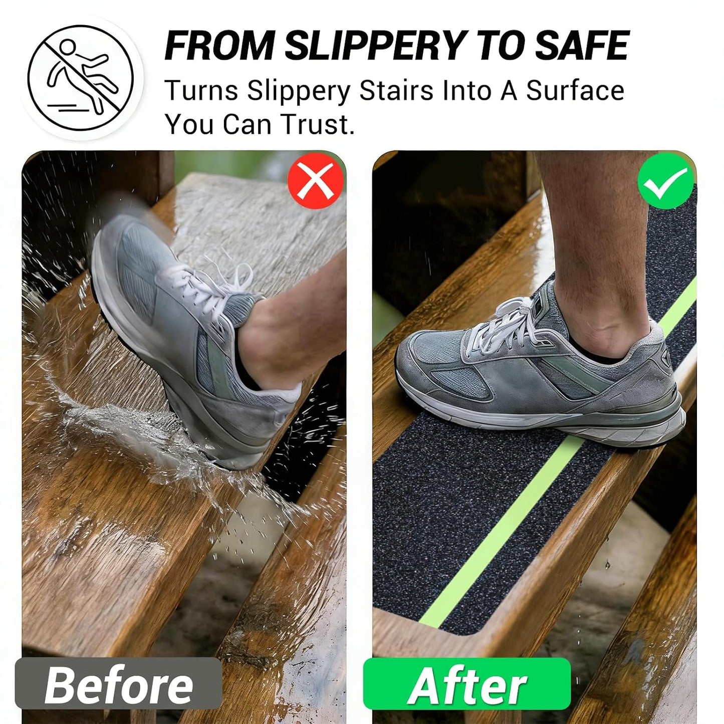 6" x 30" Anti Slip Traction Treads Tape (12-Pack), Pre-Cut Grip Tape for Stair Steps Outdoor, Waterproof Black Non Slip Stair Treads for Floor Safety, Easy to Install