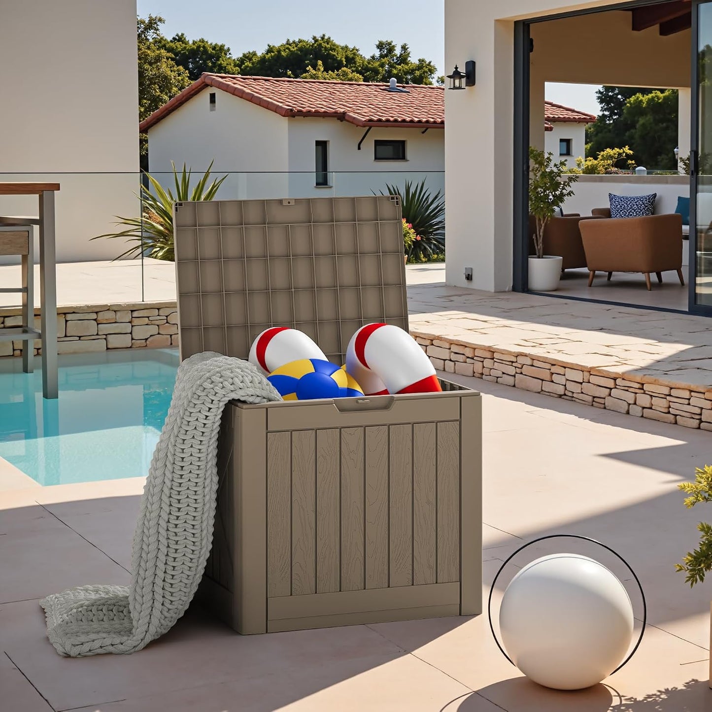 JUMMICO 31 Gallon Resin Deck Box Waterproof Indoor Outdoor Storage Boxes for Patio Furniture Cushions and Garden Tools (Brown)