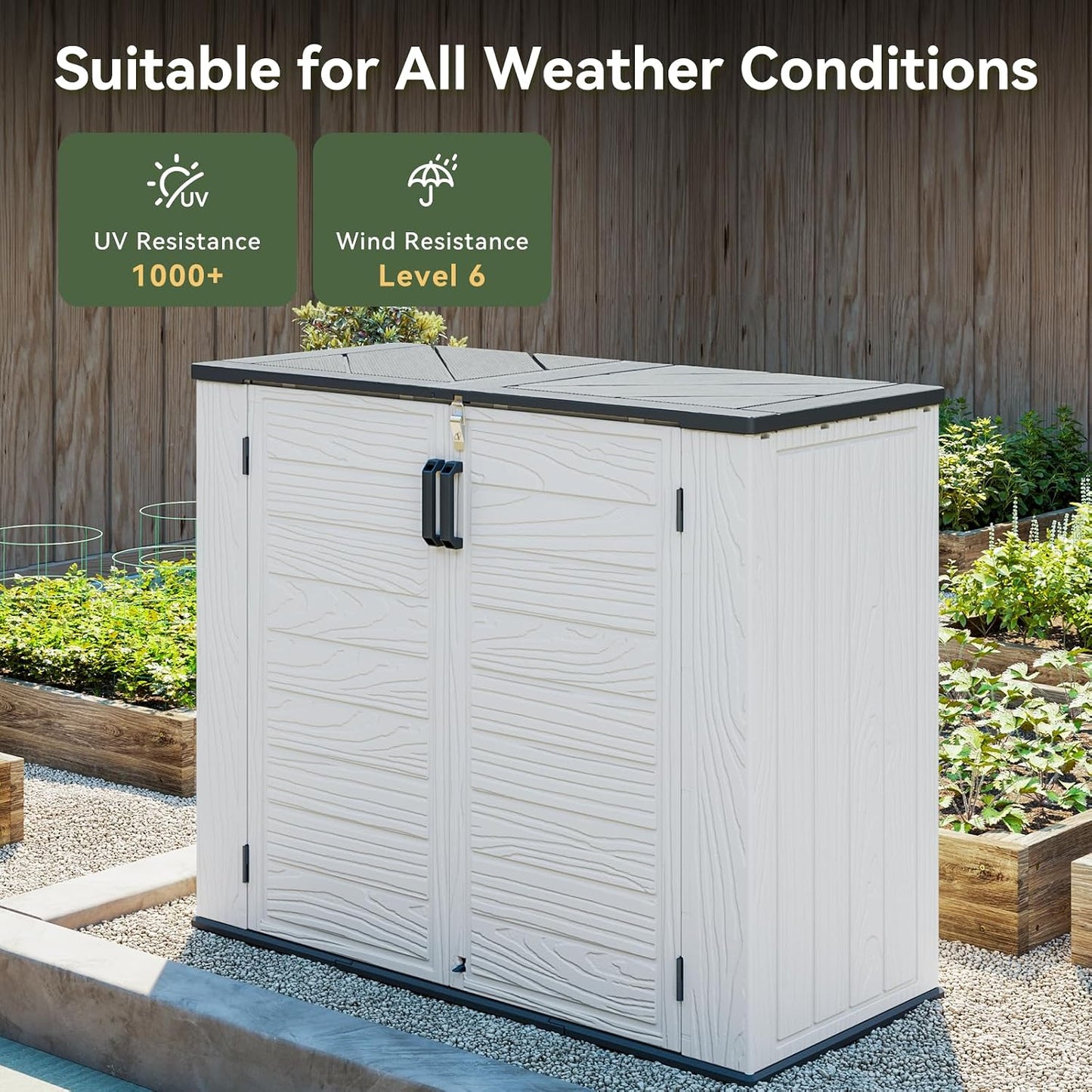 AOXUN Horizontal Storage Sheds 21 Cu.ft, HDPE Outdoor Storage Box 160 Gallon, Waterproof Lockable Resin Deck Box with Spring-Assisted Lid, Patio Storage for Garden, Pool, Cushions, Tools, White