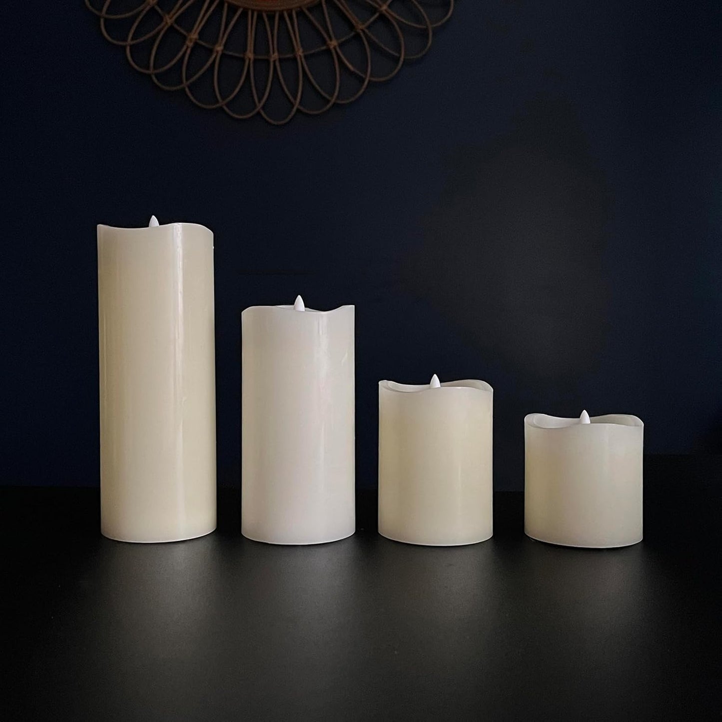 Stonebriar 3 Pack White Real Wax Assorted Size Flameless LED Pillar Candles with Remote and Timer