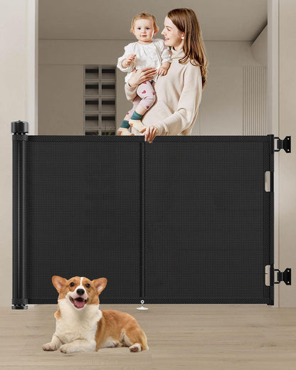 Miumoon 50 inch Retractable Baby Gates 34 inch Tall, Retractable Gate with Reinforced Strip Design to Prevent Crawling Through, Retractable Dog Gate for Stairs, Doorways, Hallways