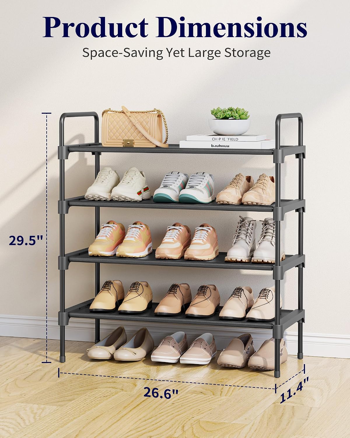 Kitsure Shoe Rack, 39" Wide Extra-Long Shoe Organizer, 3-Tier, Black | Closet, Front Door Entrance, Entryway, Stackable & Detachable Shelf, Closet Organizers and Storage