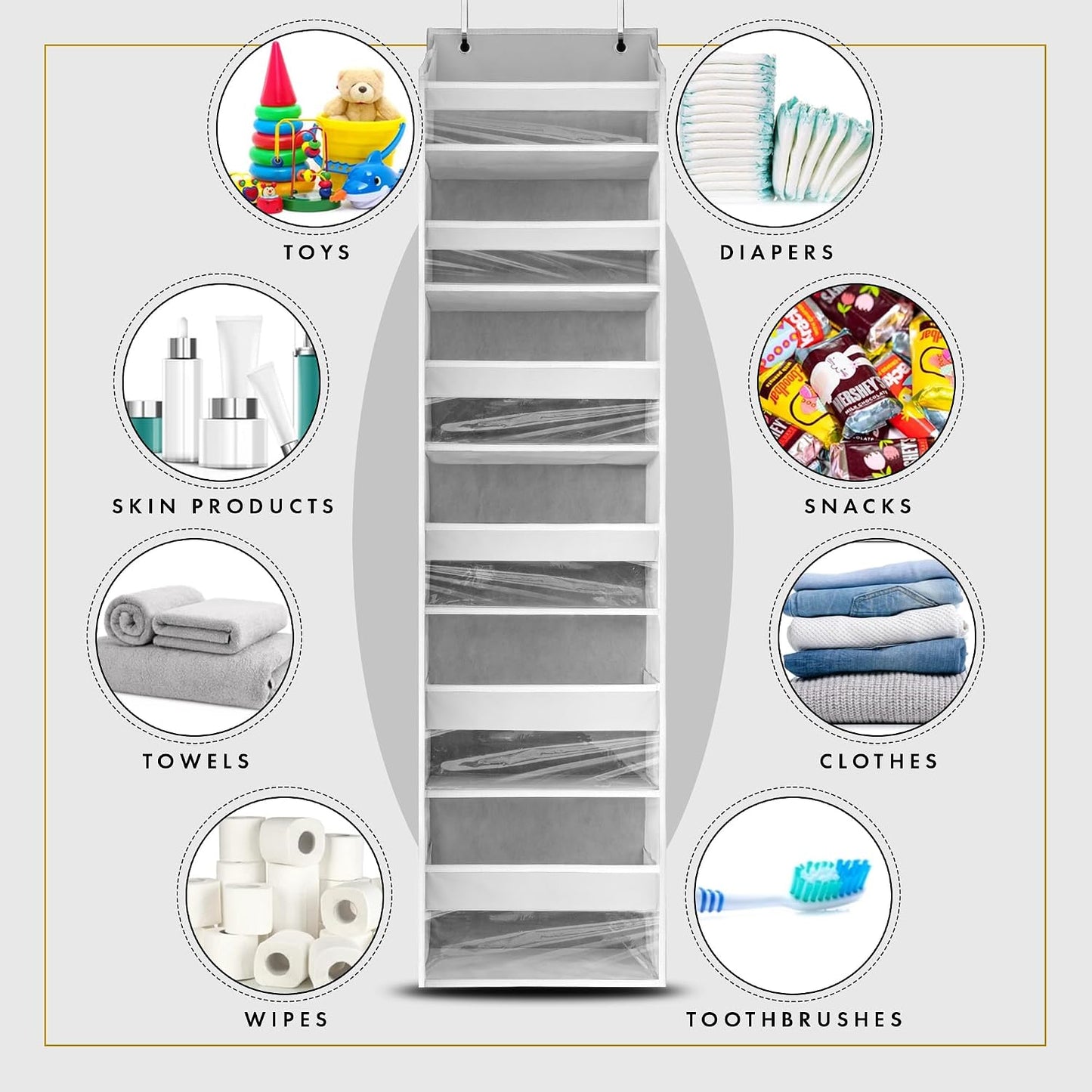 HOMELUX THEORY UPGRADED 6 Tiers Over The Door Organizer Hanging - 100D EXTRA THICK & 50lbs HUGE CAPACITY, 12 Side Mesh Pockets Over The Door Shoe Organizer, Hanging Closet Organizer (Ivory, 1pc)