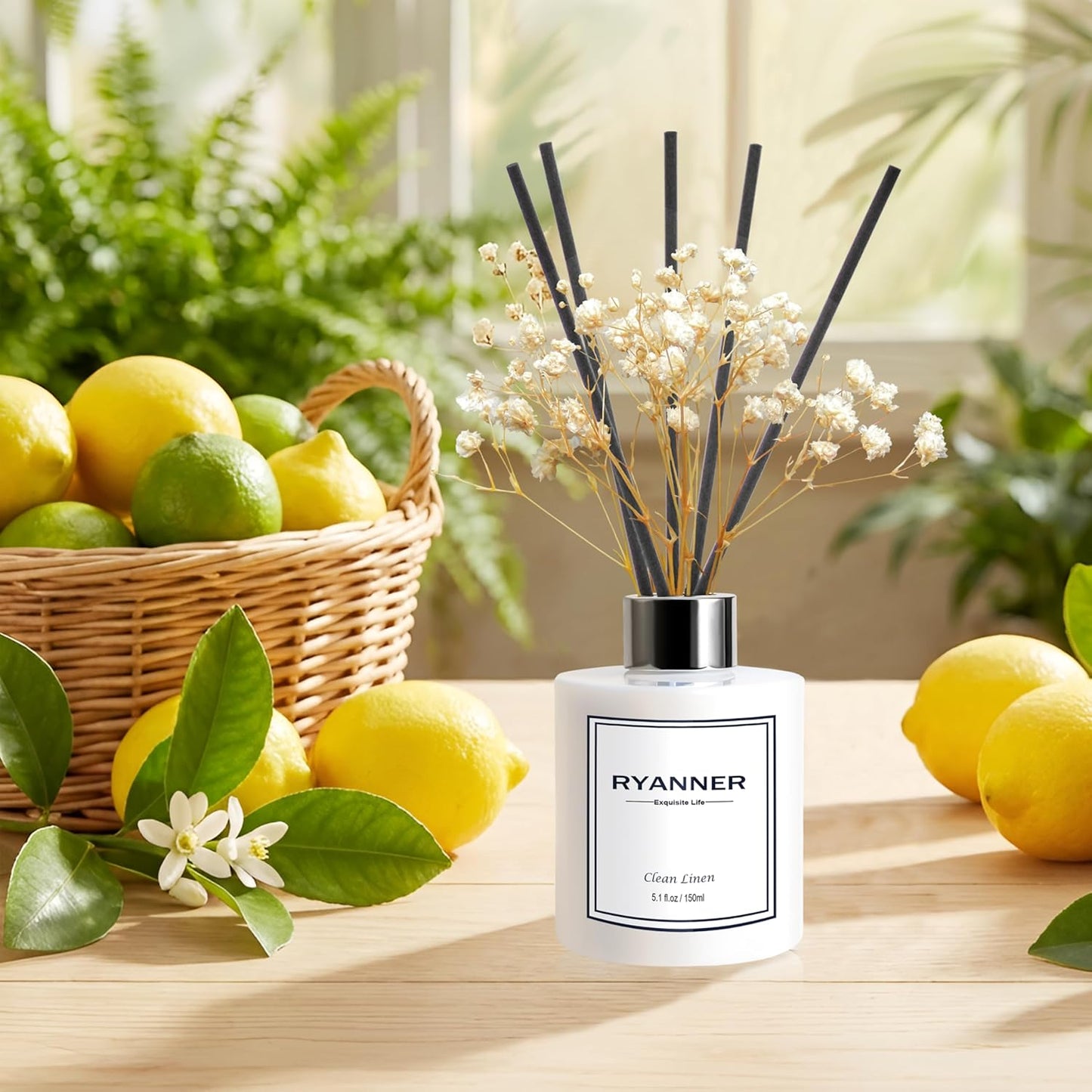 Reed Diffuser Set,5.1 fl oz Clean Linen Scent Diffuser with Sticks Home Fragrance Reed Diffuser with Essential Oil for Bathroom Shelf Decor&Air Freshener,Home Bathroom Office Decor & Gifts