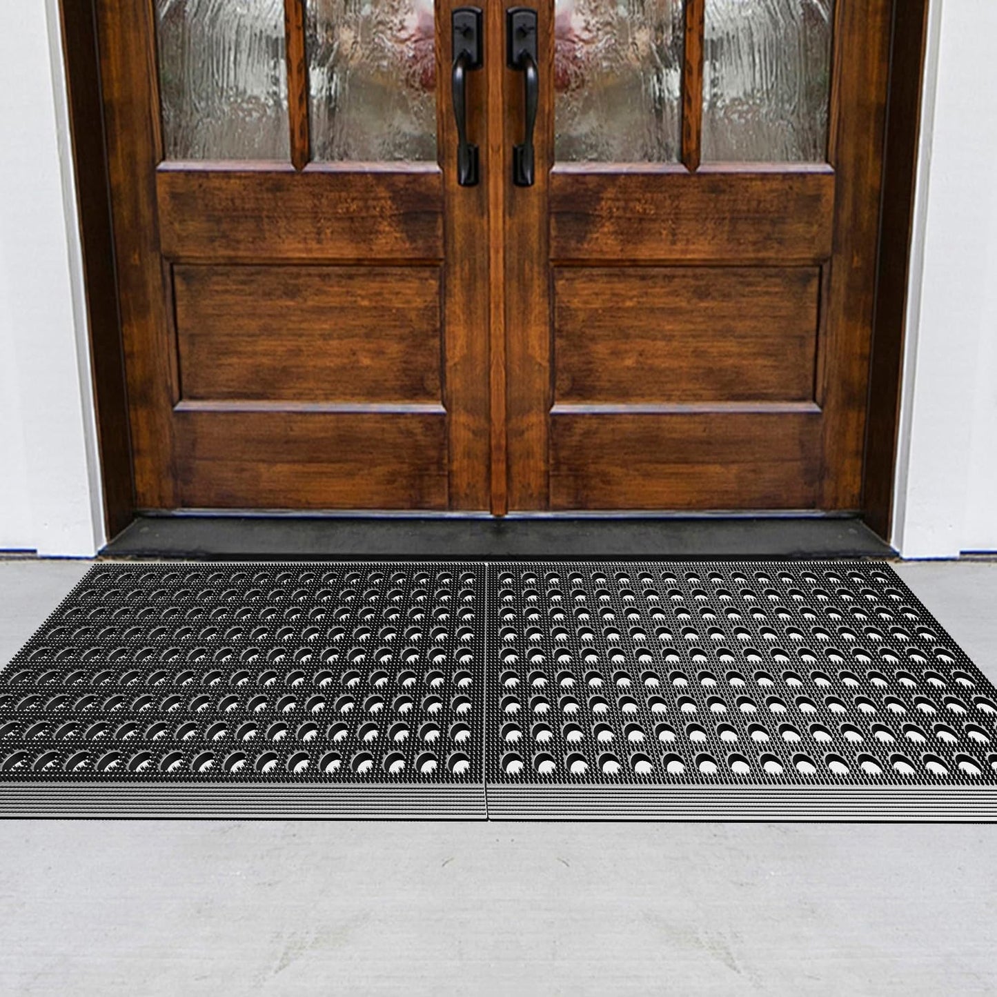 Mibao Front Door Mat Outside Entrance, Heavy Duty Welcome Rubber Doormat Waterproof, All Weather Dirt Trapper Non-Slip Drainage Doormat, Entry Mat for Garage Home Pool Commercial, 17" x 29.5", Black
