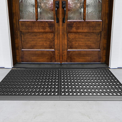 Mibao Front Door Mat Outside Entrance, Heavy Duty Welcome Rubber Doormat Waterproof, All Weather Dirt Trapper Non-Slip Drainage Doormat, Entry Mat for Garage Home Pool Commercial, 17" x 29.5", Black