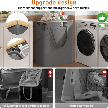 175L Laundry Hamper with Lid 3 Section, Extra Large Laundry Basket with 3 Removable Bags, 46 GAL Laundry Basket Organizer for Bedroom, Laundry Room, Dorm, Grey