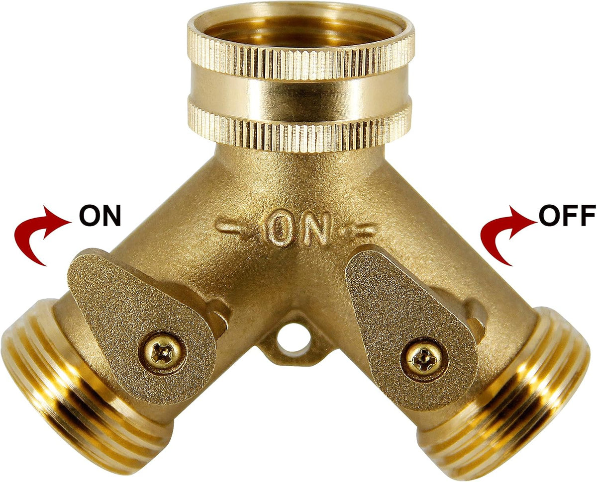 Lifynste 2 Way Brass Hose Splitter, 3/4" Brass Hose Connectors, Y Connector Garden Hose Adapter Connector, 1 Pack