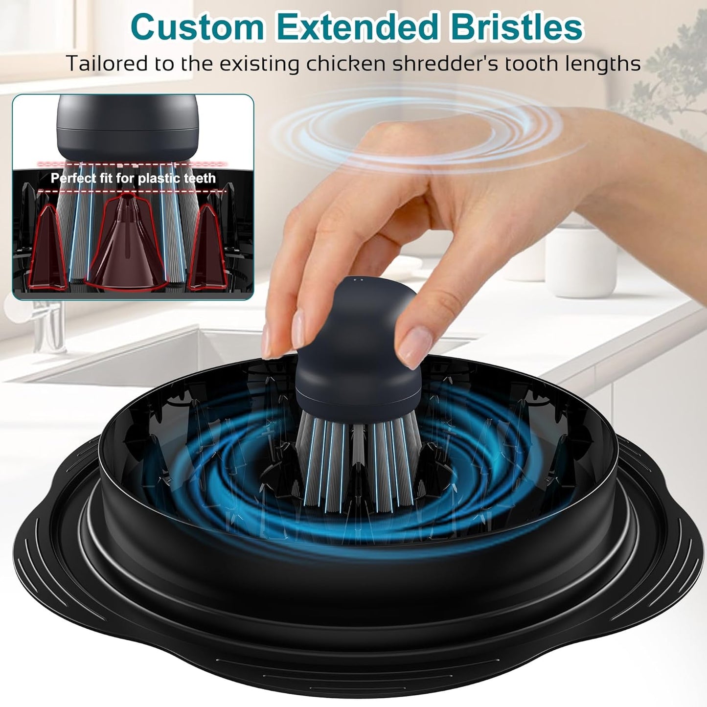 Mini Dish Brush for Cleaning Chicken Shredder, Palm Brush Dish Scrubber with Ergonomic Grip, Kitchen Brush for Washing Dishes, Pans, Pots, Sink (1, Black)