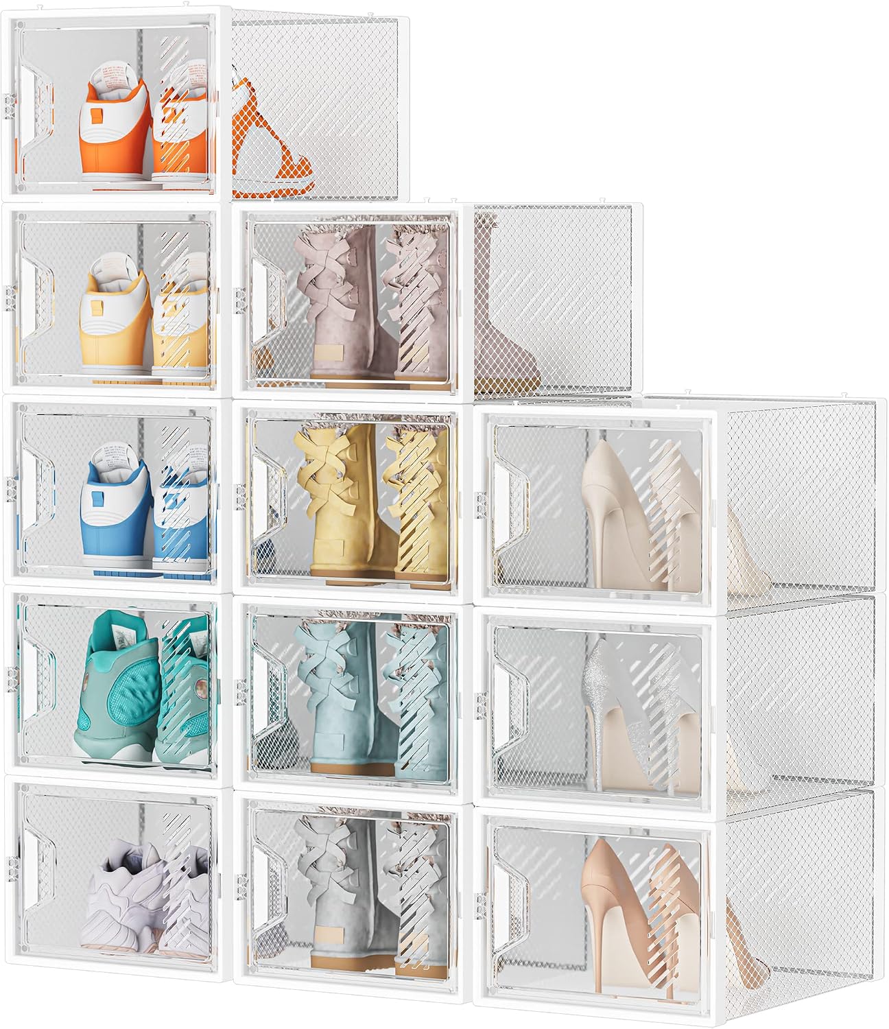 Shoe Storage, 12 Pack X-Large Shoe Organizer for Closet, Shoe Boxes Clear Plastic Stackable Shoe Storage Boxes for Size 13