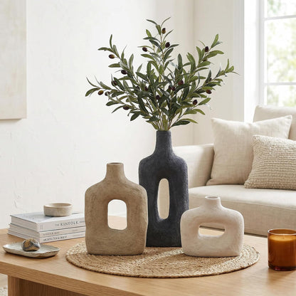 DREAMLOOM Ceramic Vase Set of 3, Modern Rustic Flower Vases for Pampas Grass, Dried & Fresh Flowers, Farmhouse Home Decor Vase for Living Room Bedroom Kitchen Shelf Centerpiece, Classic