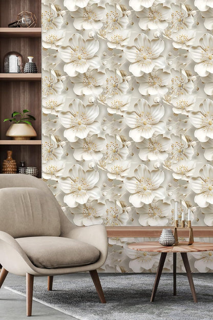 Floral Peel and Stick Wallpaper 3D Effect Interior Wall Décor Contact Paper Self Adhesive Removable Renter Friendly for Bedroom Living Cabinet Room 17.7in x 9.8ft (Not Textured Wallpaper