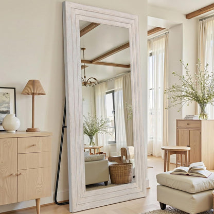 Antok Full Length Mirror with Solid Wood Frame, 71"×32" Wall Mounted Oversized Floor Mirror with Stand, Leaning Standing Hanging for Bedroom Living Room Entryway, Walnut, Arched Syle