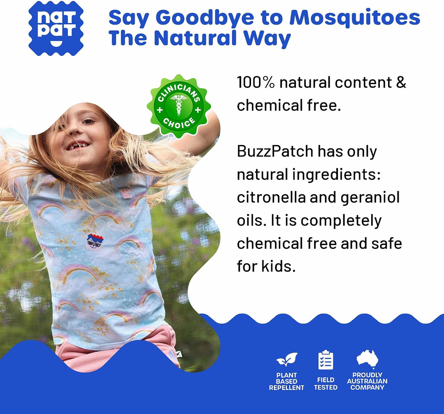 NATPAT Buzz Patch Mosquito Patch Stickers for Kids - Plant Based Ingredients, Non-Toxic - The Original All Natural Citronella Essential Oil Insect Patch, DEET Free, for Toddlers, Kids (48 Pack)