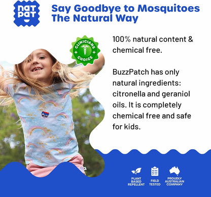 NATPAT Buzz Patch Mosquito Patch Stickers for Kids - Plant Based Ingredients, Non-Toxic - The Original All Natural Citronella Essential Oil Insect Patch, DEET Free, for Toddlers, Kids (48 Pack)