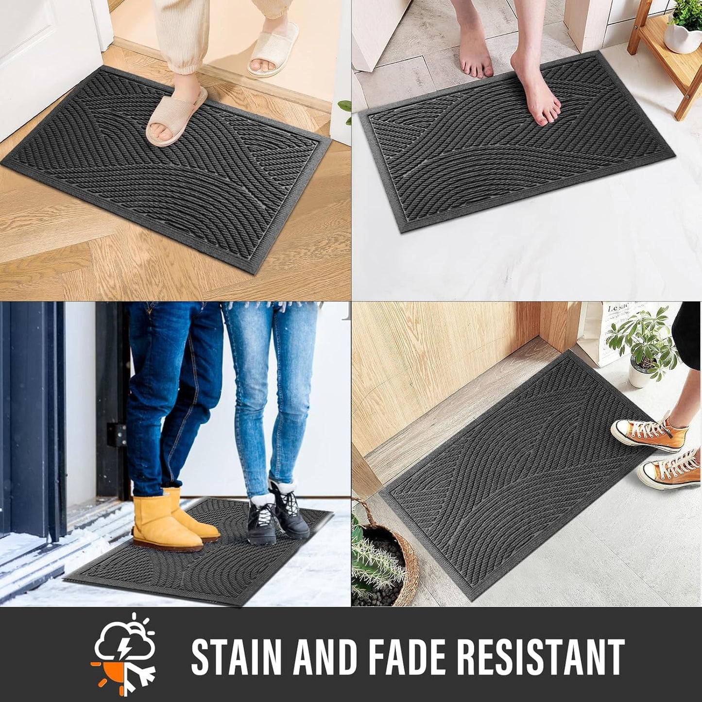 HIYARD Sturdy Front Door Mat, Absorbent Muddy Dirt Resist Welcome Door Mats Outdoor Indoor, Stain and Fade Resistant, Non-Slip Backing Entry Mat Low Profile Doormat for Entryway, 29×17, Beige