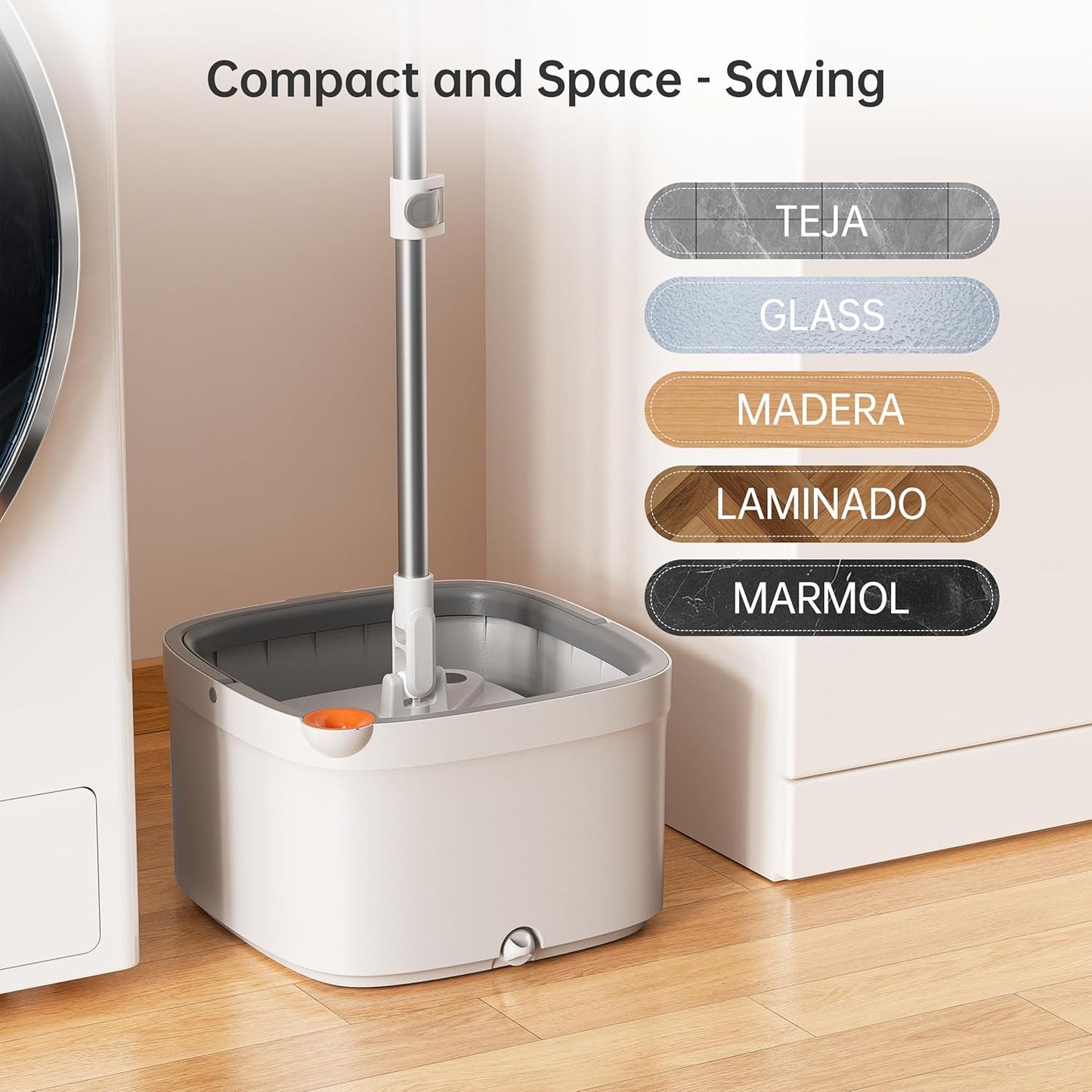 Spin Mop and Bucket Set with 2 Replaceable Microfiber Mop Pads with Self Separation Dirty and Clean Water System, Self Wringing 360° Rotating Square Mop Head for Hardwood Tile Marble Floors