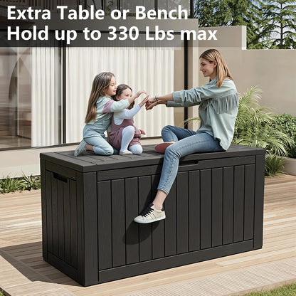 KAMABOKO 31 Gallon Outdoor Storage Box, Resin Deck Boxes Indoor and outdoor, Waterproof Storage Box Lockable Lid for Garden Tools, Package Delivery, Pool Supplies, Patio Cushions, Black