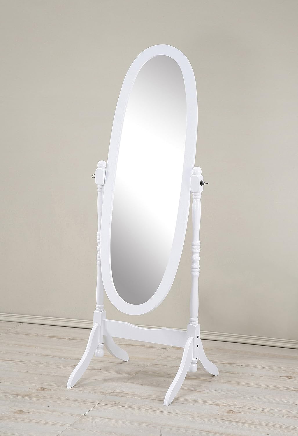 Roundhill Furniture Traditional Queen Anna Style Wood Floor Cheval Mirror, Cherry Finish
