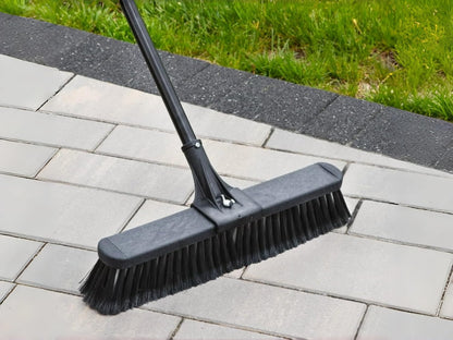 24-Inch Push Broom with 59" Metal Handle, Heavy-Duty Outdoor Broom with Stiff Flagged Bristles for Garage, Driveway & Patio