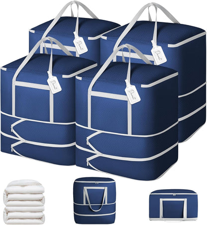 Comforter Storage Bag - 130L Large Capacity Blanket Storage Bags 4-Layer Ultra Space Saving Self Compression Organizer, Washable Compression Bags for Storage Comforter Blanket, 2-Pack, Beige