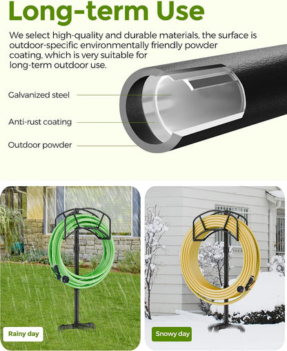 LAND·VOI Freestanding Garden Water Hose Storage Holder Stand for Outside, 160-Ft Hose Heavy Duty Metal Hanger Reel Organizer Outdoor Yard Lawn, Standing Keeper Rack with Ground Stake, Black GHH01BK01