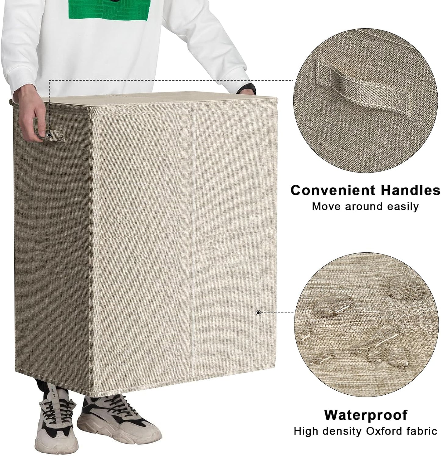 WOWLIVE 180L Laundry Hamper with Lid 3 Section,Large Laundry Basket with Removable Bags and Handles,Collapsible Dirty Clothes Hampers for Laundry,Laundry Basket Organizer for Laundry Room,Dorm,Beige