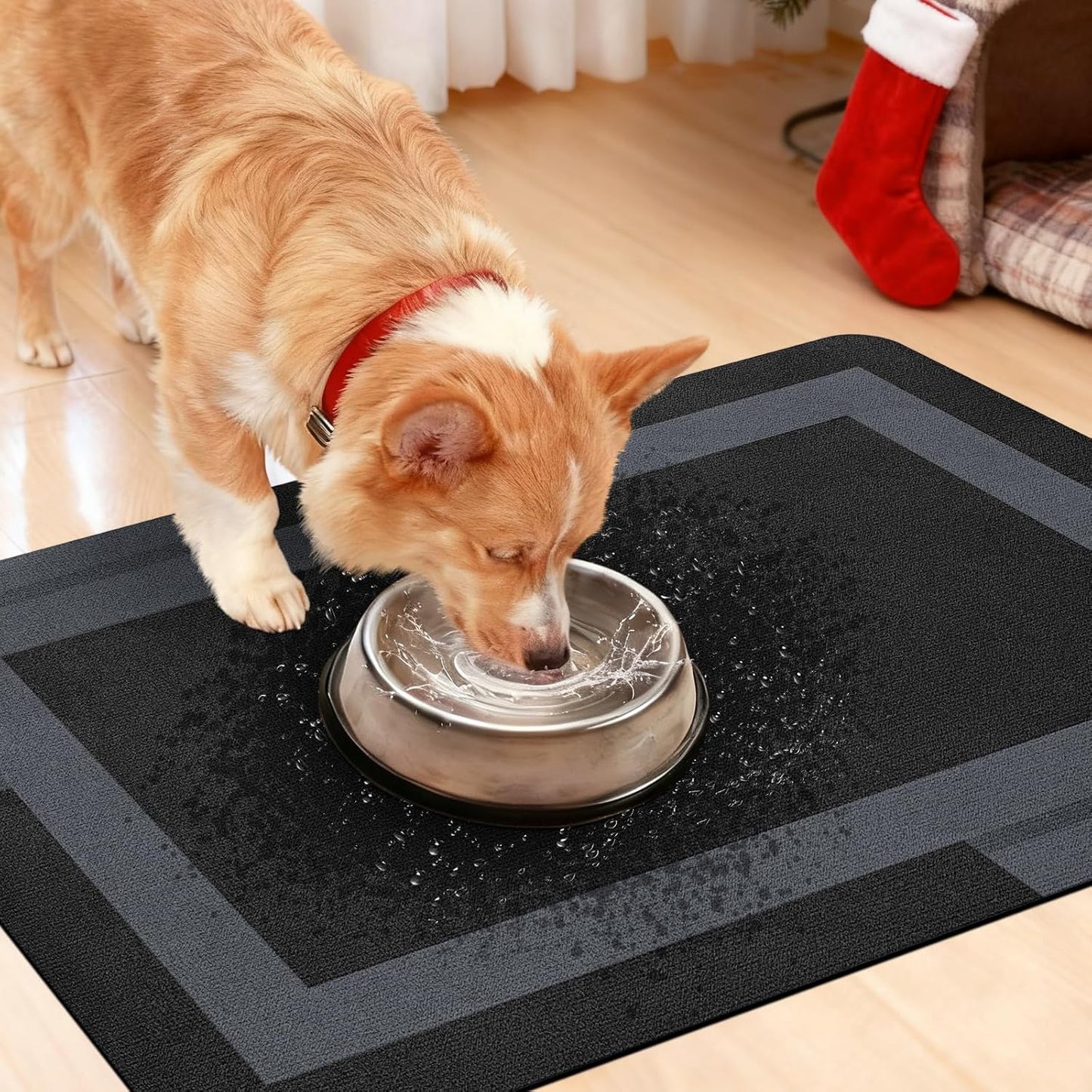 ACCUMTEK Non Slip Bath Mat, Thin Bathroom Rugs Fit Under Door, Quick Dry Bath Mats, Machine Washable Bath Rugs for Bathroom, Bathtub & Kitchen, Grey/Bordered/24 x17