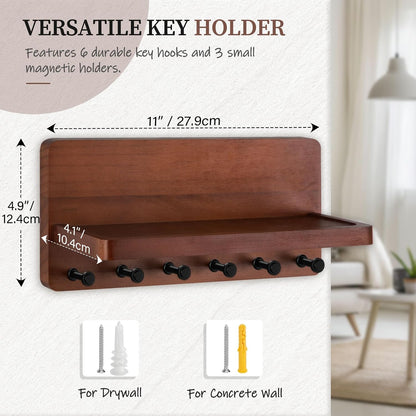 Nekon Key Holder for Wall with Shelf, Pine Wooden Key Hanger Wall Mounted, Farmhouse Wall Organizer for Home Entryway & Apartment (Standard, Wood)
