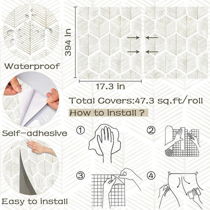 Modern Peel and Stick Wallpaper 17.3''×78.8'' Self Adhesive Wallpaper Boho Contact Paper Beige and White Geometric Wall Paper Removable Decorative Wallpapers for Bedroom Bathroom Cabinets Decor Vinyl