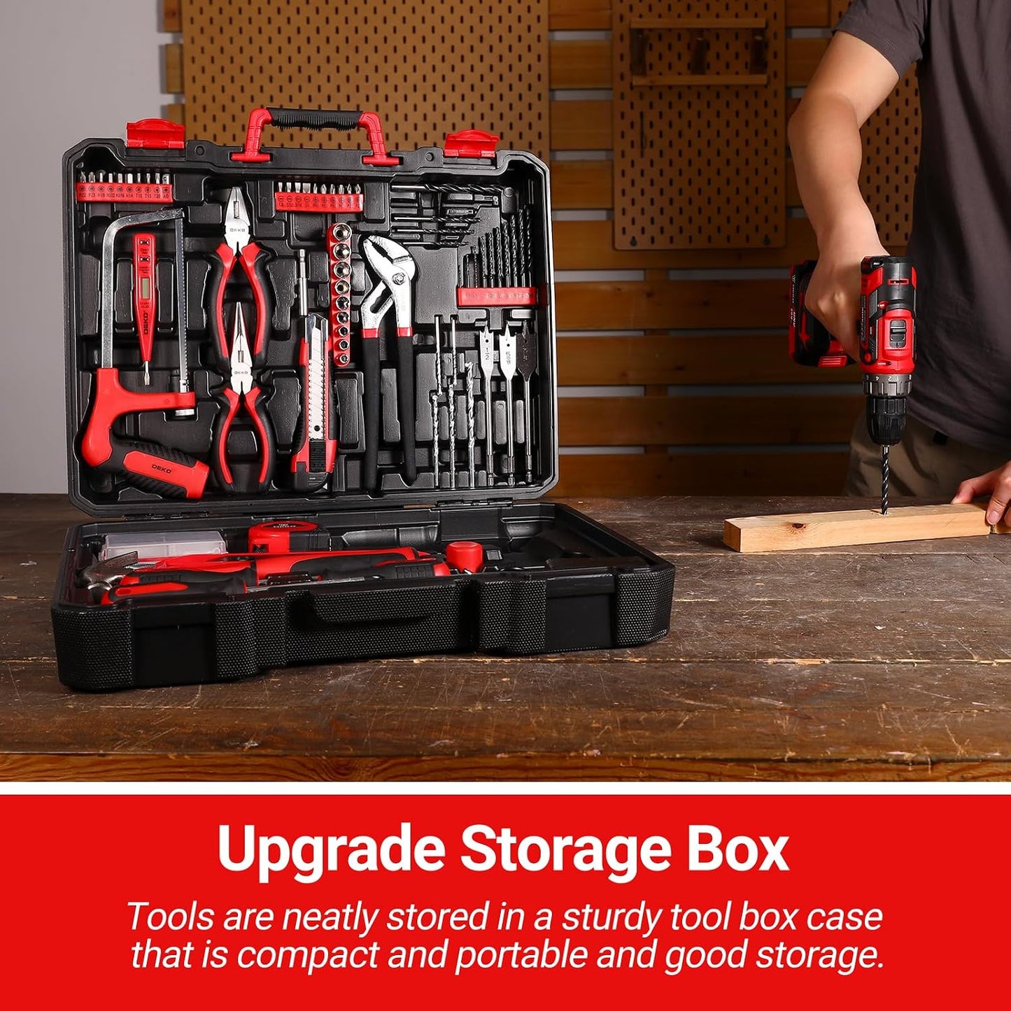Cordless Drill Tool Kit Set: 20V Power Drill Tool Box with Battery Electric Drill Driver for Men Home Hand Repair Basic Toolbox Tools Sets Drills Case
