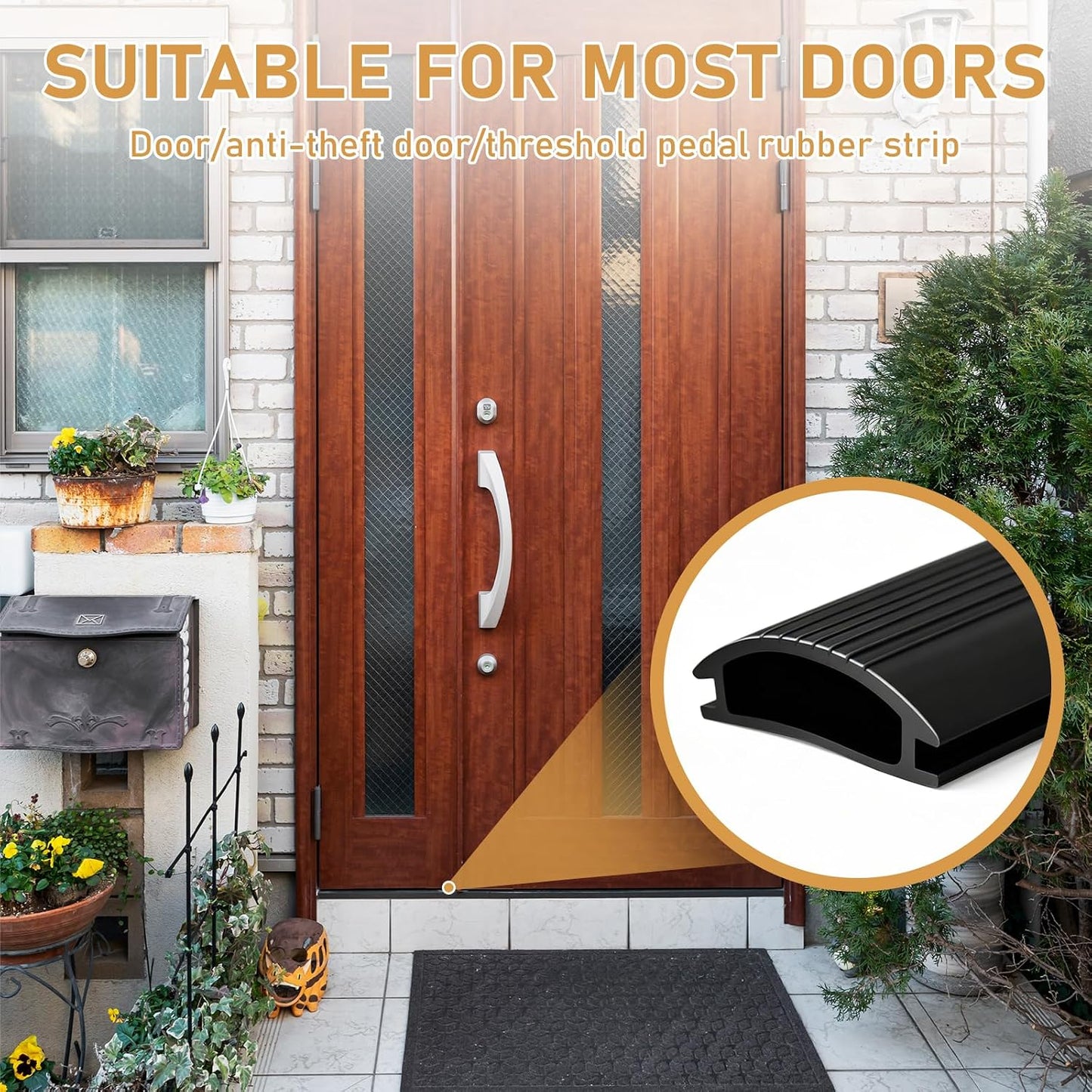2 Pcs 36 Inch Vinyl Replacement Insert for Adjustable Height Aluminum Thresholds with Seals 1-5/16 x 3/8 Vinyl Replacement Insert for Front Under Door Weather Stripping Seal Exterior