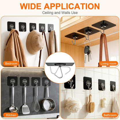 Adhesive Wall Hooks for Hanging Heavy Duty 50 lbs Large Hooks for Walls No Damage, Towel Sticky Clear Hook, Waterproof, Home, Bathroom, Kitchen, Office, and Outdoor 10 Pack