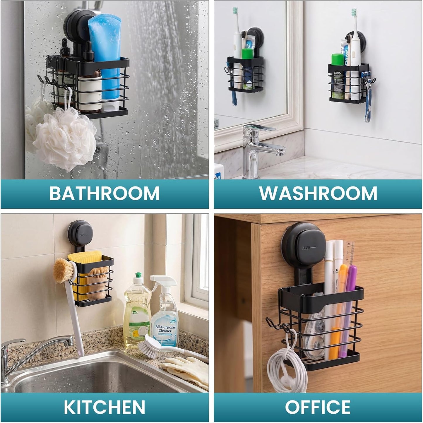 TAILI Upgraded Bathroom Mirror Suction Cup Toothbrush Holder with Razor Hook, Visible Safety Indicator, Large Capacity Inverted Trapezoid Design, Removable Shower Caddy for Toothbrush, Toothpaste, etc