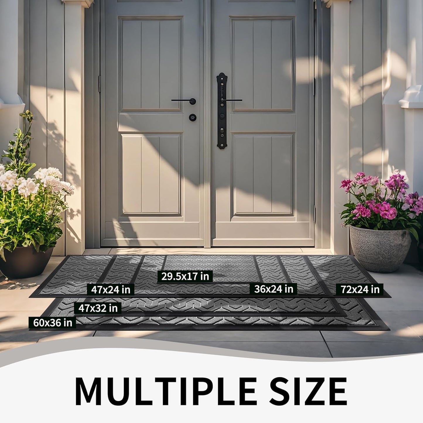 Yimobra Front Door Mat Outside Entrance 29.5x17, Waterproof Heavy Duty Outdoor Mats for Front Door, Non Slip Rubber Entry Mat for Garage Patio Indoor, Grey