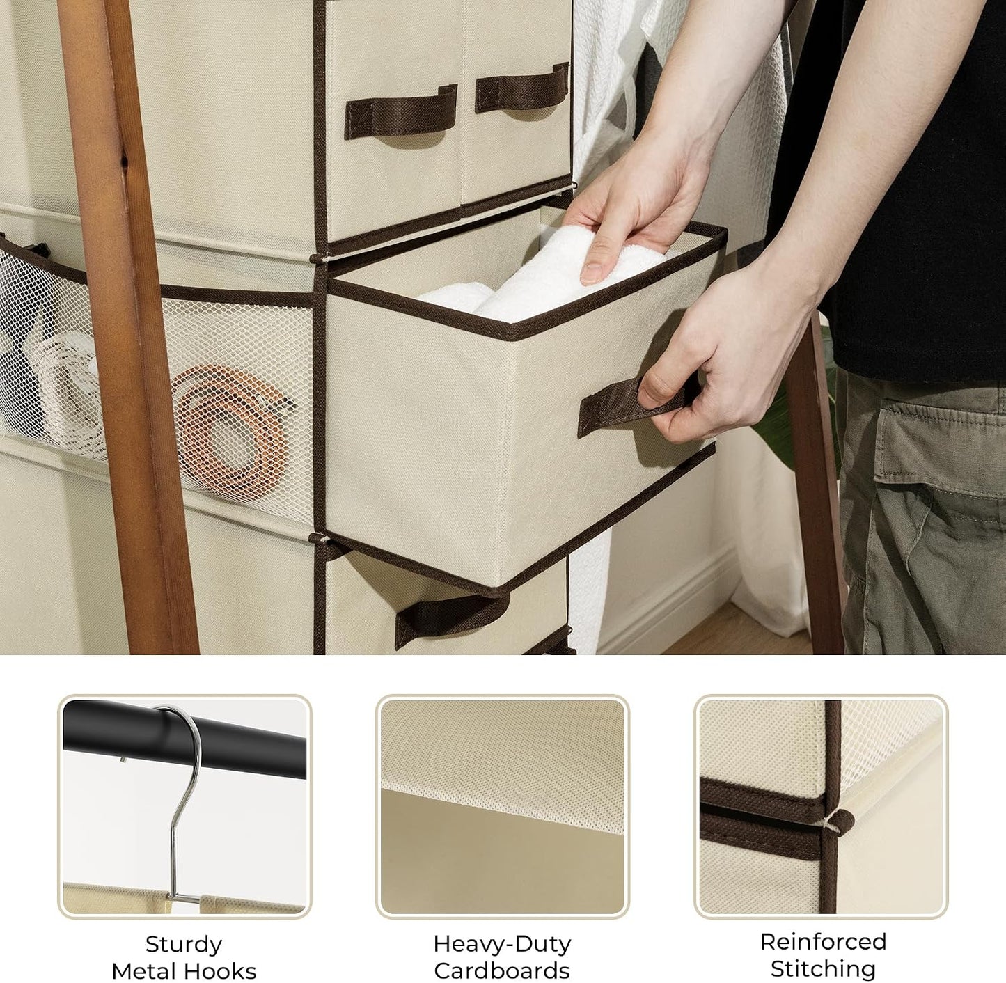 GRANNY SAYS Hanging Closet Organizer 6 Shelves, Closet Organizers and Storage with 5 Drawers, 6 Side Pockets Closet Hanging Organizer, Hanging Storage Organizer for Closet, Baby Clothes, Gray