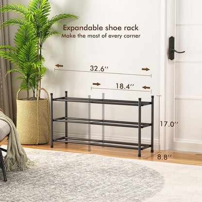 Uneviesyka Expandable Shoe Rack, 2 Tier Shoe Rack for Closet, Stackable Adjustable Standing Metal Shoe Shelf Organizer Storage, Small Shoe Racks for Front Door Entrance、Entryway(Black)