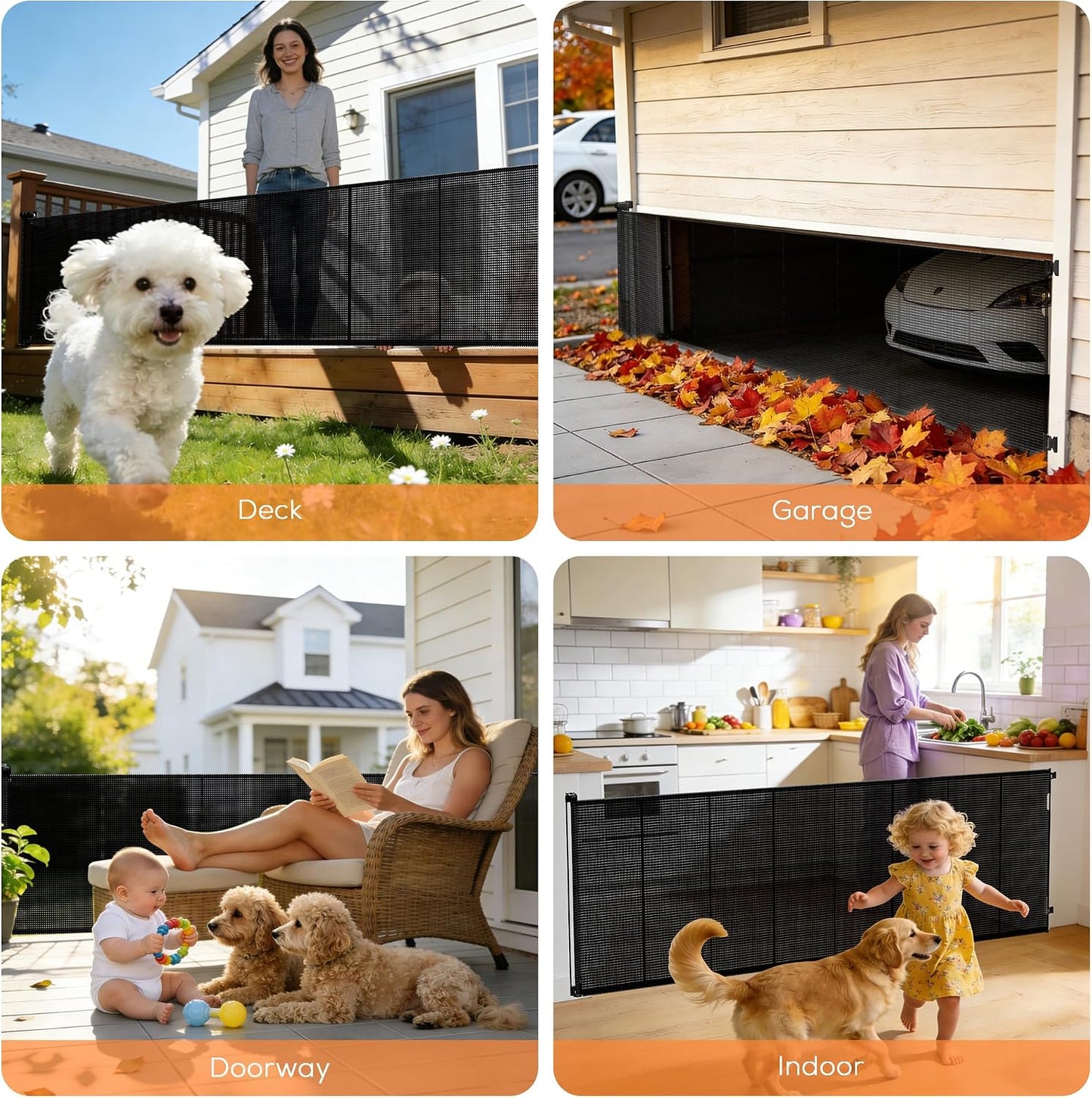 Retractable Baby Gate for Stairs, 42" Tall X 200" Wide Mesh Dog Gate Indoor, Child Gate for Doorways, Hallways, Deck, Indoor Outdoor Pet Baby Safety Essentials for Home, Black