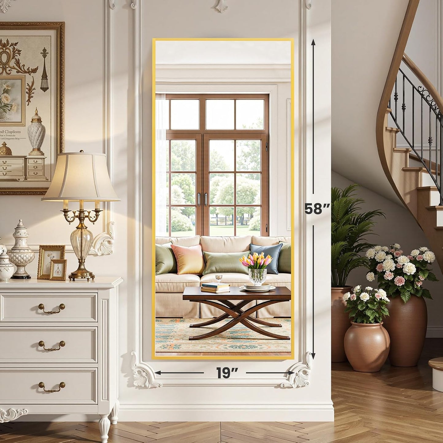 OLIXIS 64"x 21.5" Arched Mirror Full Length, Full Body Mirror with Stand, Hanging or Leaning for Wall, Floor Standing with Shatter-Proof Glass for Bedroom, Living Room, Long, Black