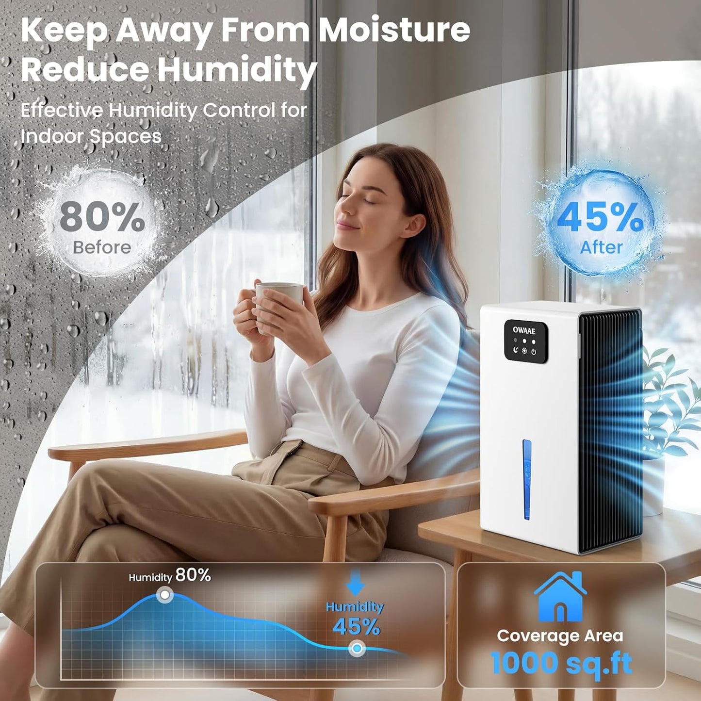 Dehumidifier, 1000 sq.ft Quiet Dehumidifiers for Home Bedroom Basement Bathroom with 95oz Water Tank, Sleep Mode, Auto Shut-Off 7 Colors LED Light, Black