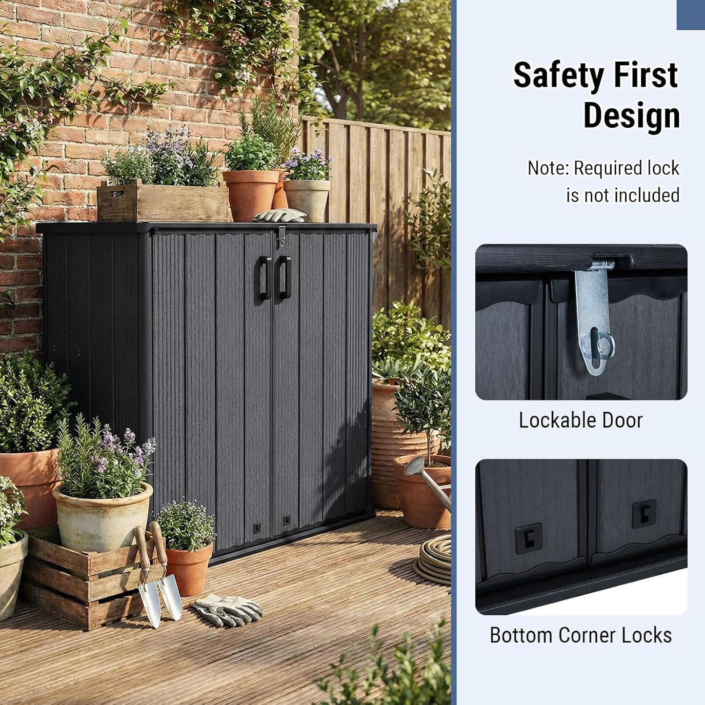 Tangkula 23.5 Cu.ft Outdoor Storage Shed, All-Weather Resin Patio Storage Box with Floor, Lockable Door & Removable Shelf, Waterproof Deck Box for Garden Tools